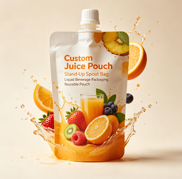 Egendefinert trykt juicetut-pose Gjenbrukbar flytende drikkestand-up-tutpose