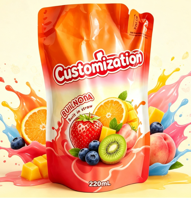 220 ml blandet fruktjuice innebygde halmposer tilpasset trykte drikkeemballasjeposer