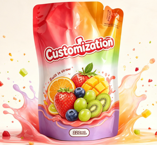 220 ml blandet fruktjuice innebygde halmposer tilpasset trykte drikkeemballasjeposer