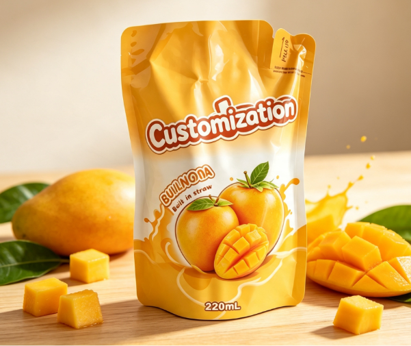 Multi Flavors 220 ml innebygde halmklemmeposer Egendefinerte fruktpuré- og juicepakker
